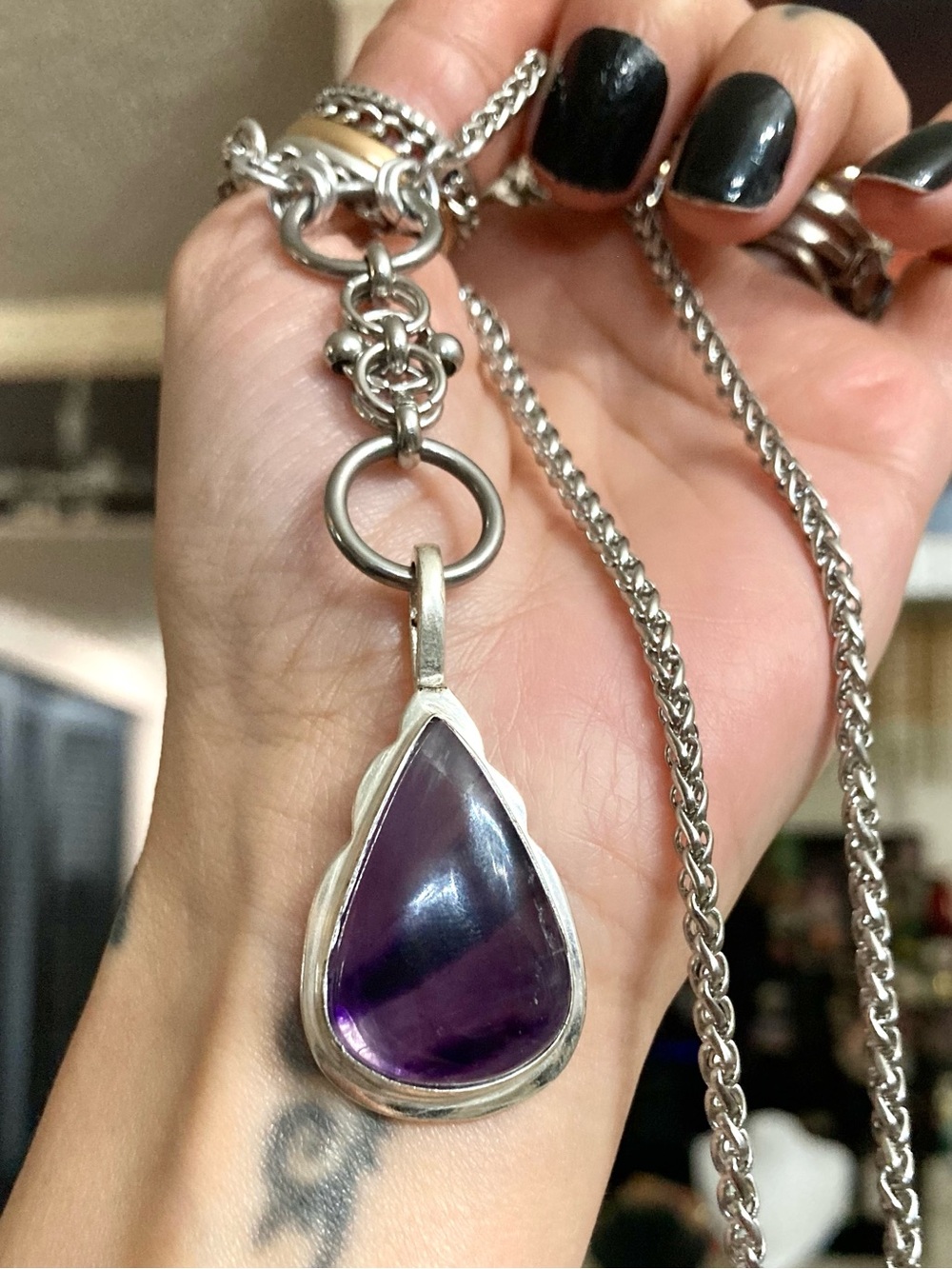 925 sterling silver amethyst charm on steel y shape Celtic knot chain - Picture 11 of 14